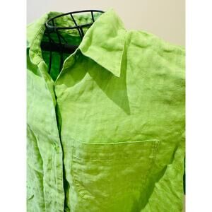 Liz Claiborne LizSport Irish Linen Button Down Shirt Womens Medium Green